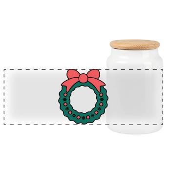 Wreath for Christmas - Panoramic Cookie Jar with Wooden Lid - white - Front