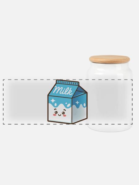 Kawaii Milch Karton - Panorama Keksdose mit Holzdeckel - Weiß