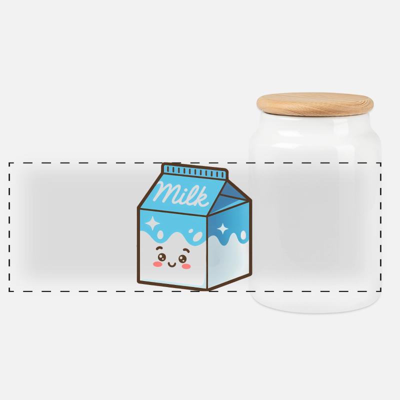 Kawaii Milch Karton - Panorama Keksdose mit Holzdeckel - Weiß