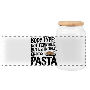Enjoy Pasta Body Type Zitat - Panorama Keksdose mit Holzdeckel - Weiß - Vorne