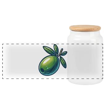 Stylized olive bright green - Panoramic Cookie Jar with Wooden Lid - white - Front