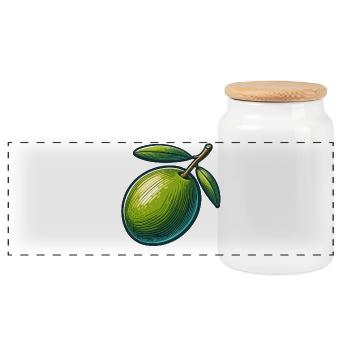 Illustration einer stilisierten grünen Olive - Panorama Keksdose mit Holzdeckel - Weiß - Vorne