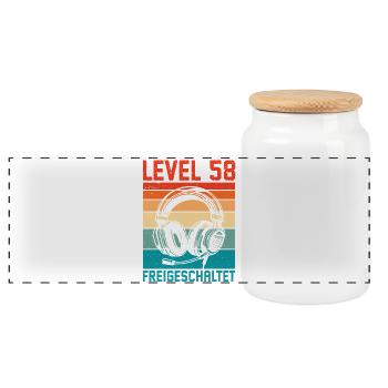 58. Geburtstag Männer Gamer Level 58 Unlocked - Panorama Keksdose mit Holzdeckel - Weiß - Vorne