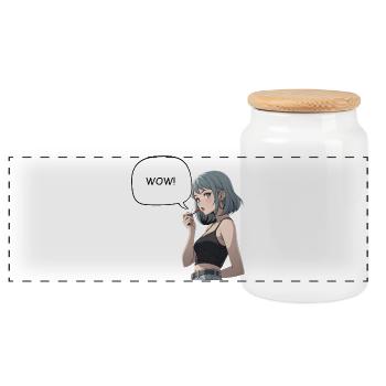 WOW - Fille manga - Boîte à biscuits avec couvercle en bois - blanc - Devant