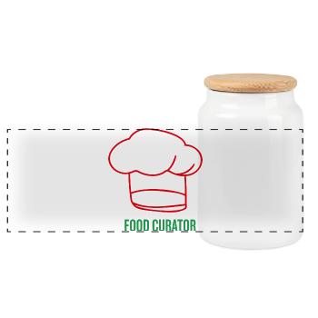 Chef Motif with Chef's Hat - Panoramic Cookie Jar with Wooden Lid - white - Front