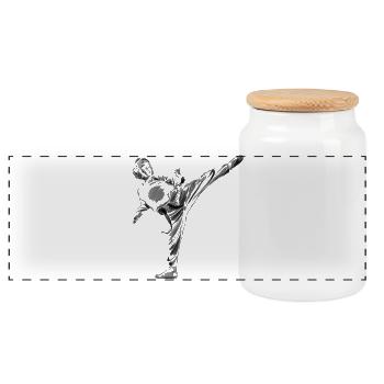 Taekwondo - Panoramic Cookie Jar with Wooden Lid - white - Front