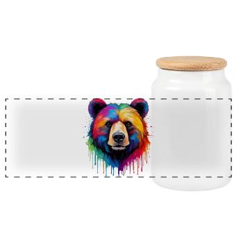 Ours aux couleurs de l’arc-en-ciel - Boîte à biscuits avec couvercle en bois - blanc - Devant