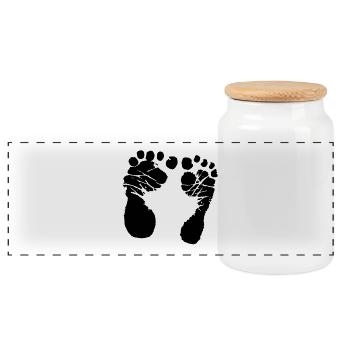 Empreinte de bébé – Premiers pas pour le cœur - Boîte à biscuits avec couvercle en bois - blanc - Devant