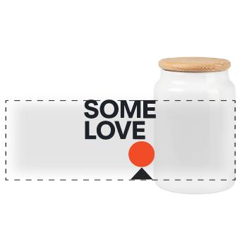 Minimalistisches „Some Love“ Design – Geometrische - Panorama Keksdose mit Holzdeckel - Weiß - Vorne