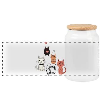 Verspielte Katzen - Panorama Keksdose mit Holzdeckel - Weiß - Vorne