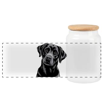 Schwarzer Labrador-Porträt - Panorama Keksdose mit Holzdeckel - Weiß - Vorne
