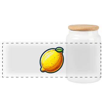 Lemon Joyful Cartoon Yellow - Panoramic Cookie Jar with Wooden Lid - white - Front