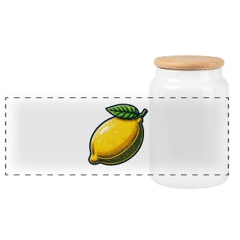 Natural Illustrated Lemon - Panoramic Cookie Jar with Wooden Lid - white - Front