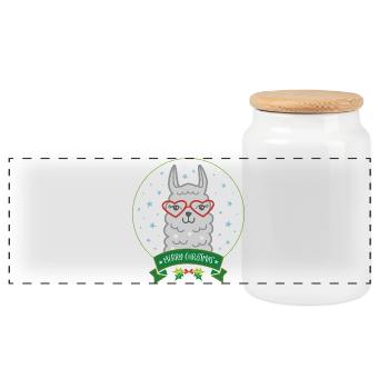 Christmas Llama with Heart Glasses Merry Christmas - Panoramic Cookie Jar with Wooden Lid - white - Front