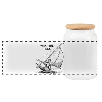 What the Fock – Segelboot Cartoon - Panorama Keksdose mit Holzdeckel - Weiß - Vorne