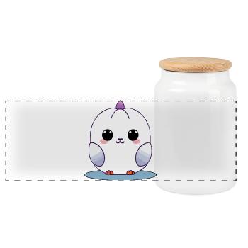 Kawaii Weißes Küken mit lila Akzenten - Panorama Keksdose mit Holzdeckel - Weiß - Vorne
