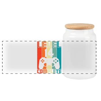 14th Birthday Gamer – 14 Years Level 14 Complete - Panoramic Cookie Jar with Wooden Lid - white - Front