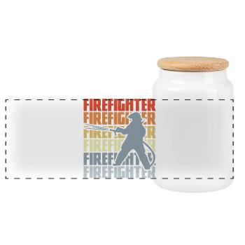 Retro Feuerwehrmann - Panorama Keksdose mit Holzdeckel - Weiß - Vorne