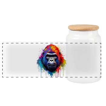 Rainbow Gorilla Art Splash - Panoramic Cookie Jar with Wooden Lid - white - Front