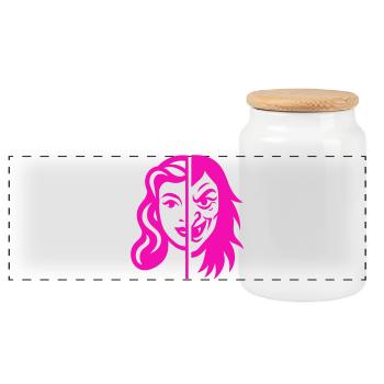 Contraste du visage divisé - Boîte à biscuits avec couvercle en bois - blanc - Devant