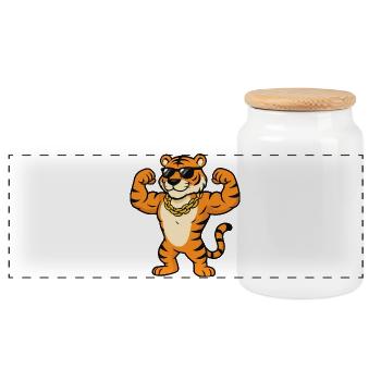 Tiger Sonnenbrille Bodybuilder - Panorama Keksdose mit Holzdeckel - Weiß - Vorne