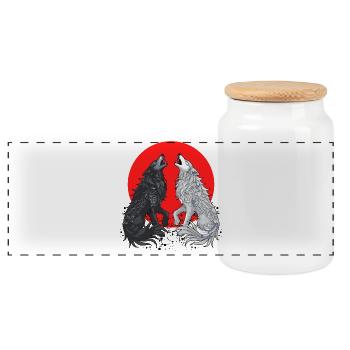 Loup Dragon Noir et Gris - Boîte à biscuits avec couvercle en bois - blanc - Devant