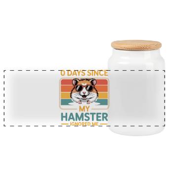 0 Days Since My Hamster Ignored Me Hamster Lover - Panoramic Cookie Jar with Wooden Lid - white - Front