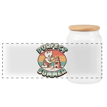 Purfect Summer - Chat d’été sur la plage de sable - Boîte à biscuits avec couvercle en bois - blanc - Devant