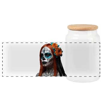 Sugar Skull Blumen Dia de Muertos - Panorama Keksdose mit Holzdeckel - Weiß - Vorne