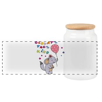 Birthday Boy Elephant - Panoramic Cookie Jar with Wooden Lid - white - Front
