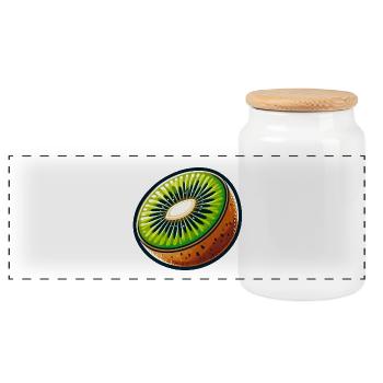 Bright Kiwi Slice - Panoramic Cookie Jar with Wooden Lid - white - Front