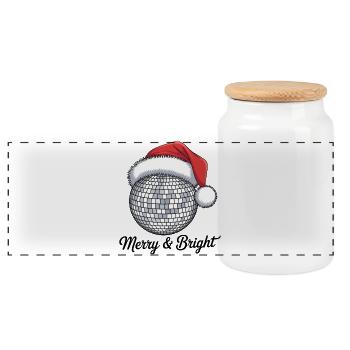 Disco Weihnachtsmann mit Merry & Bright - Panorama Keksdose mit Holzdeckel - Weiß - Vorne