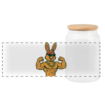 Lapin musculaire avec lunettes de soleil - Boîte à biscuits avec couvercle en bois - blanc - Devant