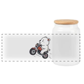 Ours blanc biker retro moto - Boîte à biscuits avec couvercle en bois - blanc - Devant