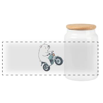 Eisbär auf Vintage-Motorrad - Panorama Keksdose mit Holzdeckel - Weiß - Vorne