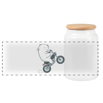 Ourson Moto Cartoon Aventure - Boîte à biscuits avec couvercle en bois - blanc - Devant
