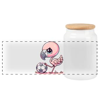 Kawaii Flamingo Kickt Fußball Für Kinder Fans - Panorama Keksdose mit Holzdeckel - Weiß - Vorne