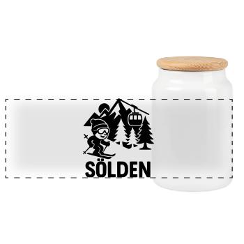 Sölden Ski - Panoramic Cookie Jar with Wooden Lid - white - Front
