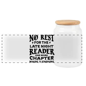 No Rest For the Late Night Reader - Panoramic Cookie Jar with Wooden Lid - white - Front