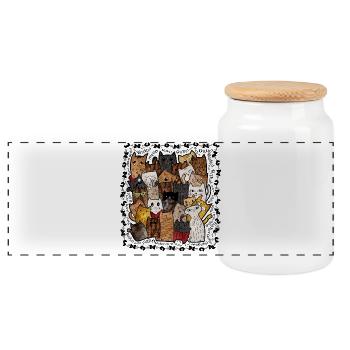 Katzen V1COLOR - Panorama Keksdose mit Holzdeckel - Weiß - Vorne
