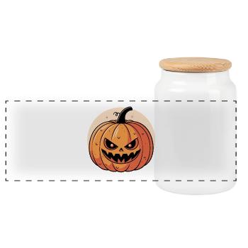 Masked pumpkin with menacing gaze - Panoramic Cookie Jar with Wooden Lid - white - Front
