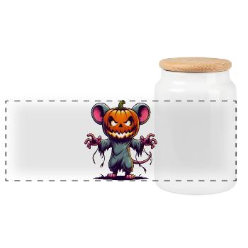 Souris d’Halloween effrayante avec citrouille zombie dessin animé - Boîte à biscuits avec couvercle en bois - blanc - Devant