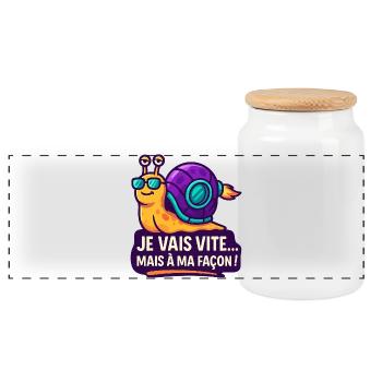 Cosmic Snail in Solar - Panoramic Cookie Jar with Wooden Lid - white - Front