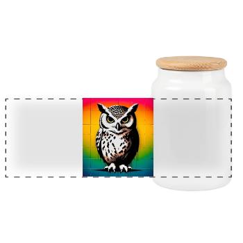 owl - Panoramic Cookie Jar with Wooden Lid - white - Front