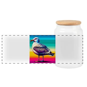 gull - Panoramic Cookie Jar with Wooden Lid - white - Front