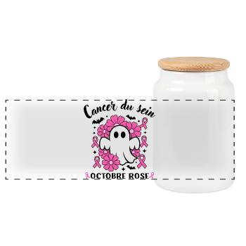 Ruban de sensibilisation au cancer du sein Hallowe - Boîte à biscuits avec couvercle en bois - blanc - Devant