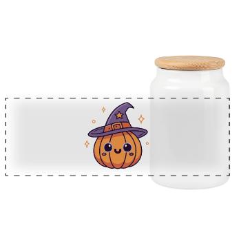 Adorable Witch Pumpkin - Panoramic Cookie Jar with Wooden Lid - white - Front