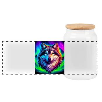 Wolf - Panoramic Cookie Jar with Wooden Lid - white - Front