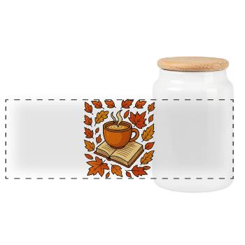 Récolte d’automne : café et livre - Boîte à biscuits avec couvercle en bois - blanc - Devant