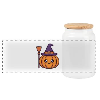 Pumpkin Witch Smile - Panoramic Cookie Jar with Wooden Lid - white - Front